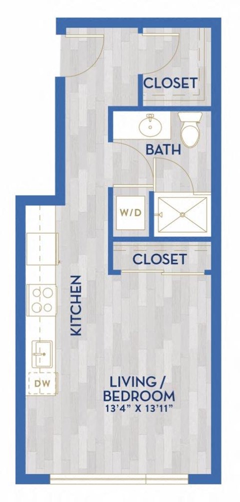 Floor plan for studio, 1 bath, 428 sqft